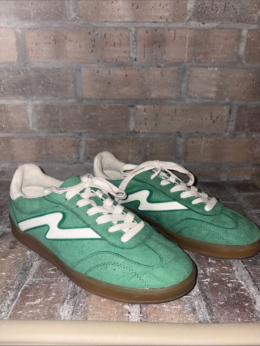Green Suede Women’s Madden Girl Casual Trainers with White Accents- Size 10M